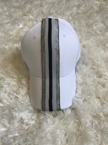 Silver/Black/White Stripe - White Cotton Cap