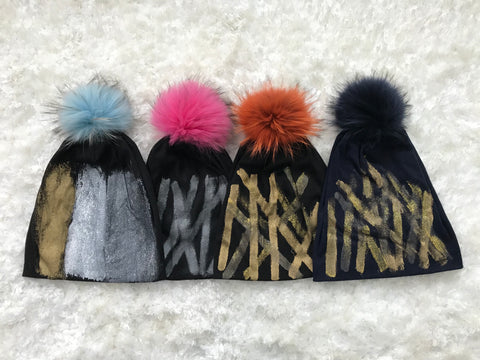 Painted Beanie with Pom