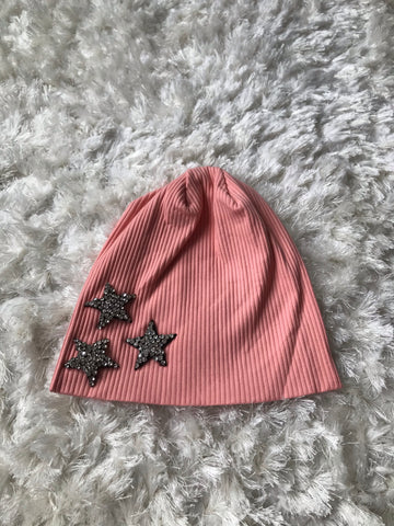 Crystal Star Coral Ribbed Beanie