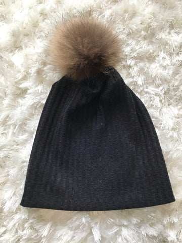 Thick Sweater Pom Ribbed Beanie