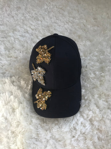 Gold/Silver Leaf Applique - Navy Cotton Cap