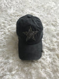 Rhinestone Star - Black Vintage Cap