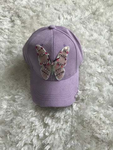 Large Colorful Butterfly - Light Purple Suede Cap