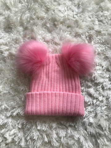 Light Pink Double Pom Pom Foldover Hat
