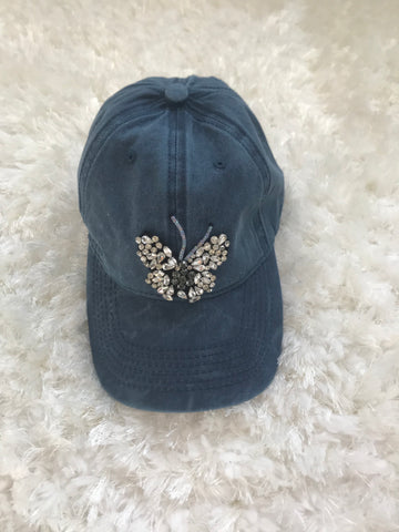 Crystal Butterfly - Blue Denim Washed Out Cap