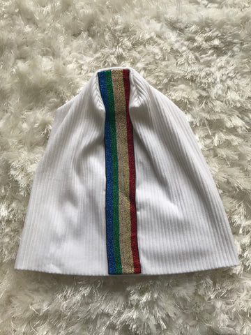 Bold Rainbow 🌈 Stripe - White Ribbed Beanie
