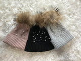 Pearl and Rhinestone Wool Ribbed Foldover Hat