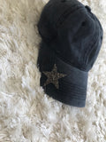Small Graphite Rhinestone Star - Dark Gray Vintage Cap