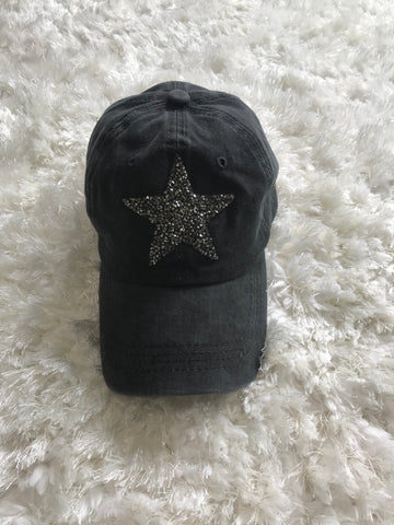 Rhinestone Star - Dark Gray Vintage Cap