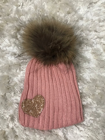 Rose Gold Heart Appliqué - Pink Charlotte Hat