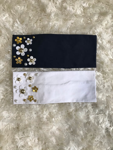 White + Blue Daisy Flowers - Wide Cotton Band
