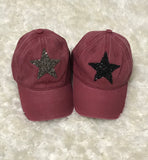 Rhinestone Star - Burnt Red Vintage Cap