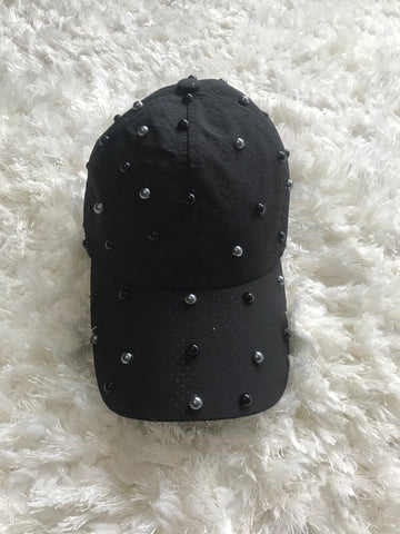 Black/Silver Pearls - Black Gym Dry Fit Cap