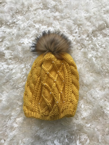 Mustard Pearl Cable Warm Hat